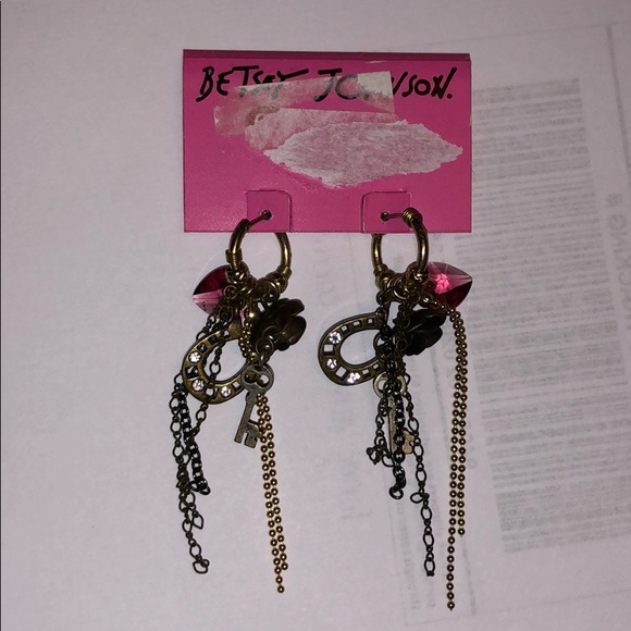 Betsey Johnson horseshoe multi charm earrings vintage - Picture 1 of 5